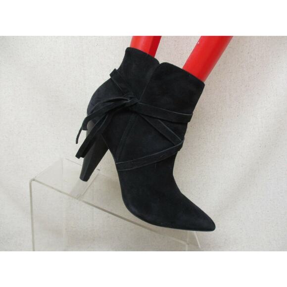 Marc Fisher Womens Black Suede Laces Side Zip Ankle Boots Bootie Size 7 M GUC - Picture 1 of 10